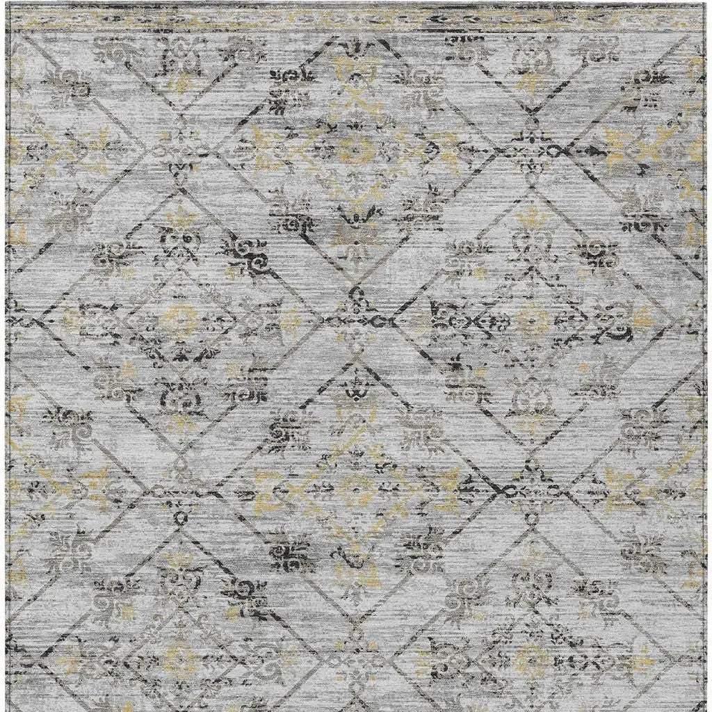8' X 10' Silver And Ivory Geometric Washable Indoor Outdoor Area Rug Homeroots Outdoor