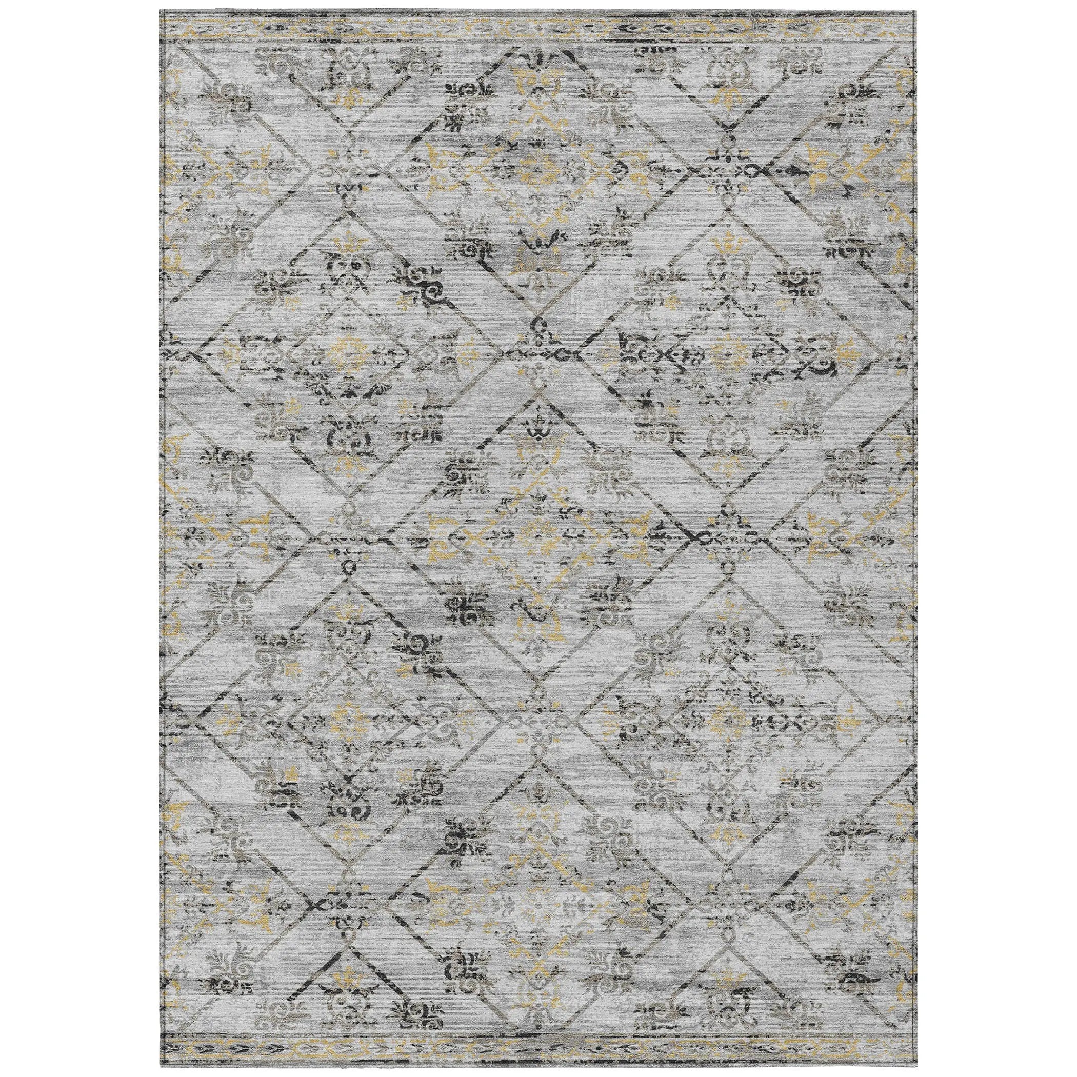 8' X 10' Silver And Ivory Geometric Washable Indoor Outdoor Area Rug Homeroots Outdoor