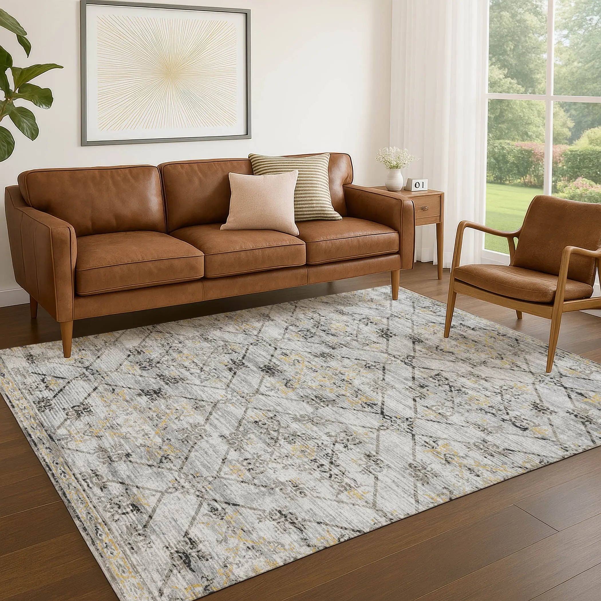 8' X 10' Silver And Ivory Geometric Washable Indoor Outdoor Area Rug Homeroots Outdoor