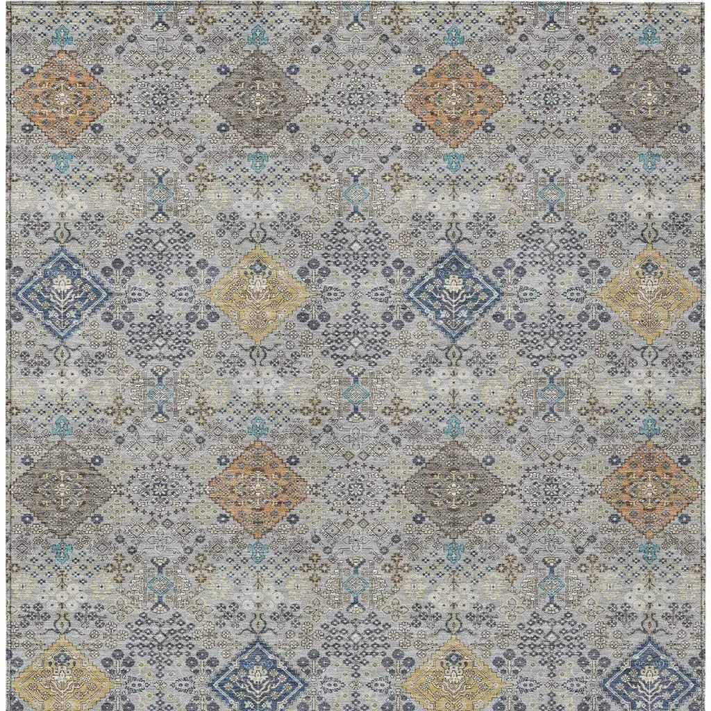 8' X 10' Silver And Navy Blue Oriental Washable Indoor Outdoor Area Rug Homeroots Outdoor
