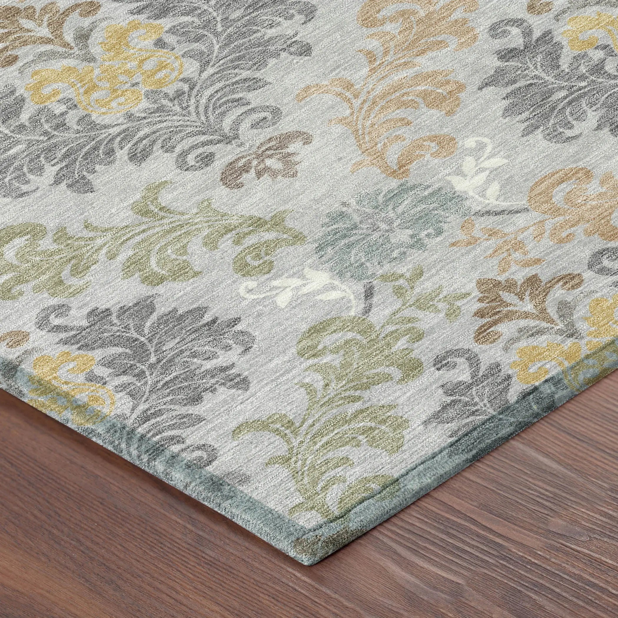 8' X 10' Silver And Sage Damask Washable Indoor Outdoor Area Rug Homeroots Outdoor