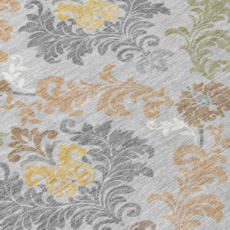 8' X 10' Silver And Sage Damask Washable Indoor Outdoor Area Rug Homeroots Outdoor