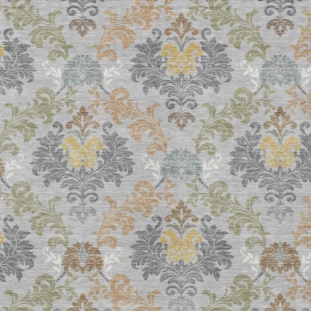 8' X 10' Silver And Sage Damask Washable Indoor Outdoor Area Rug Homeroots Outdoor