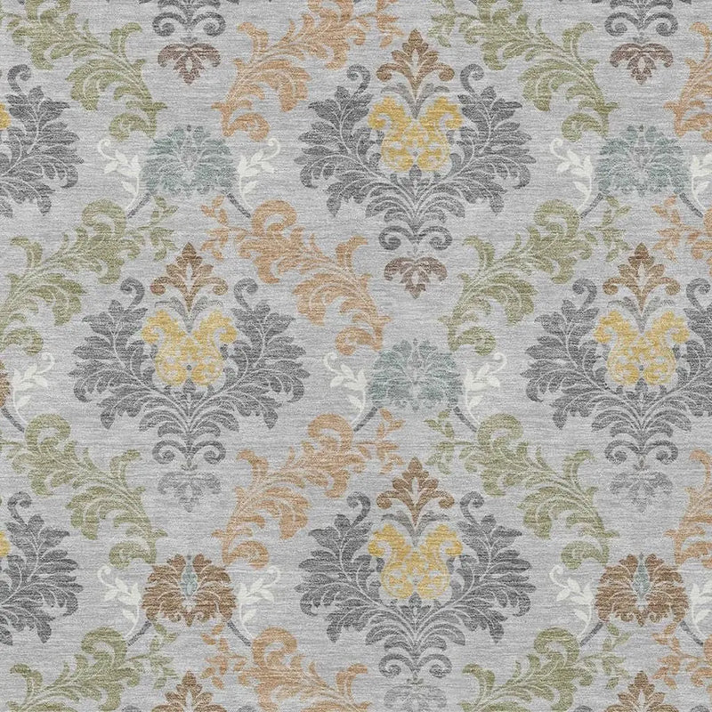 8' X 10' Silver And Sage Damask Washable Indoor Outdoor Area Rug Homeroots Outdoor