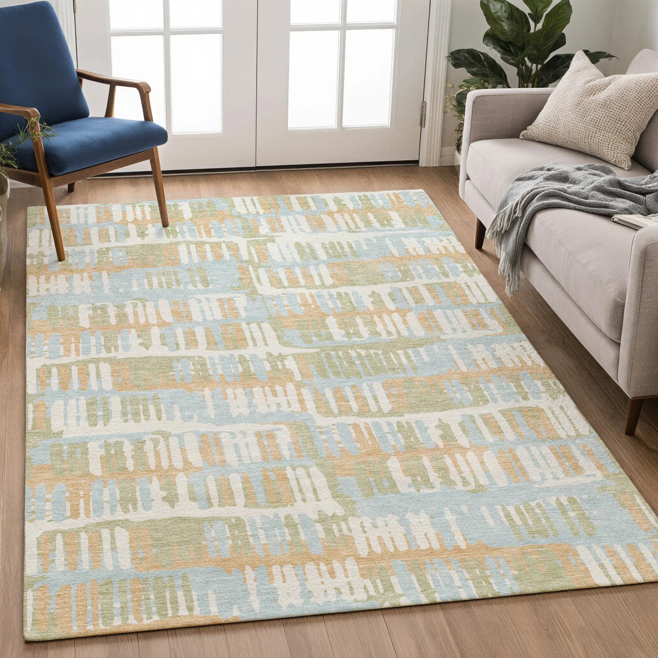 8' X 10' Sky Blue And Beige Abstract Washable Indoor Outdoor Area Rug Homeroots Outdoor