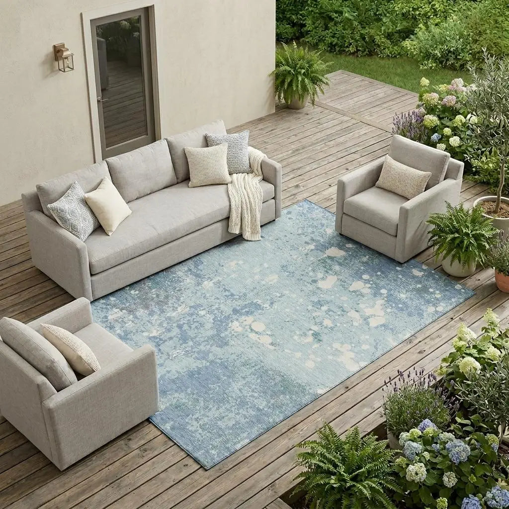 8' X 10' Sky Blue And Beige Abstract Washable Indoor Outdoor Area Rug Homeroots Outdoor