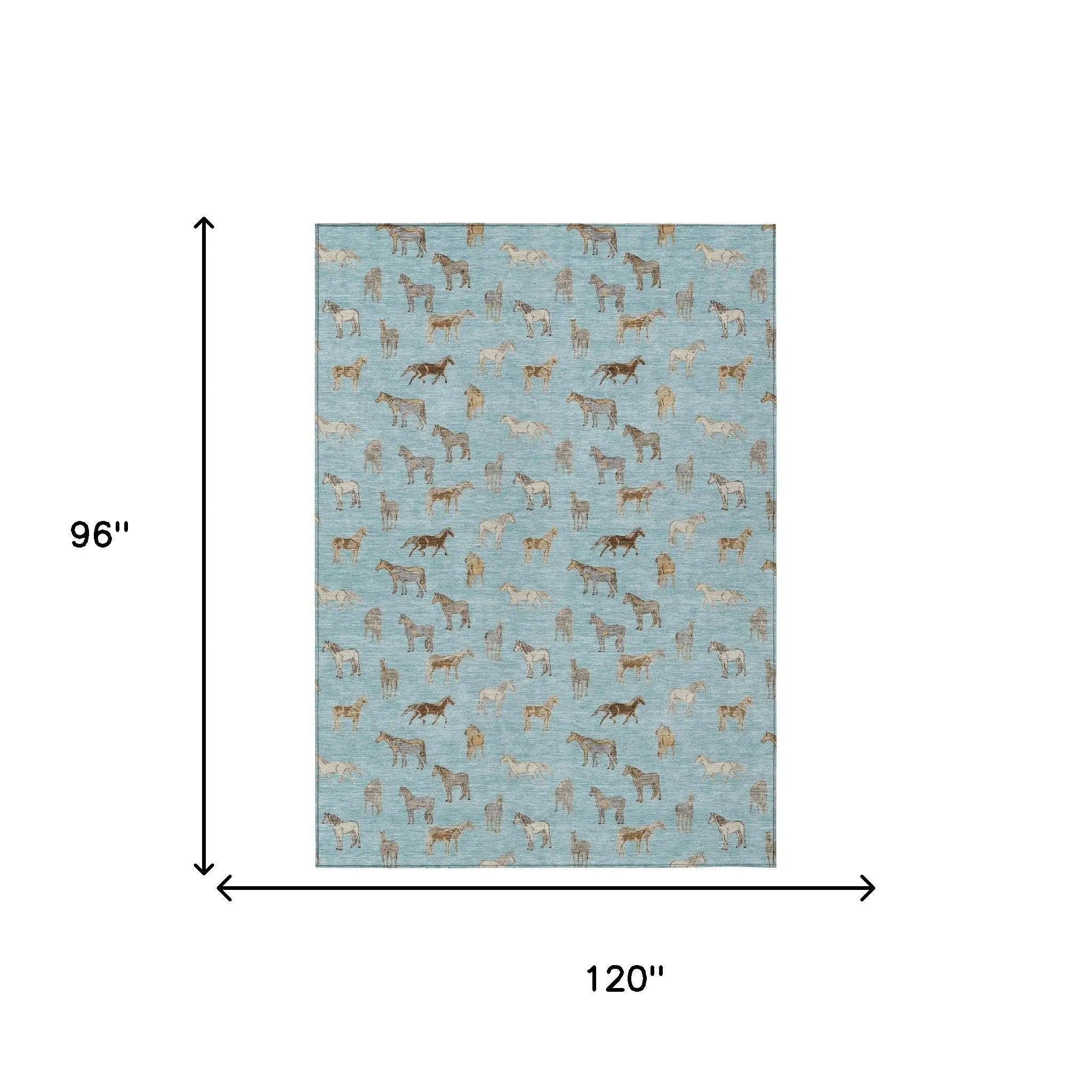 8' X 10' Sky Blue And Beige Horse Washable Indoor Outdoor Area Rug Homeroots Outdoor