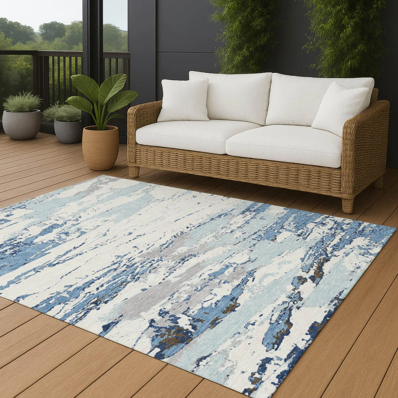 8' X 10' Sky Blue And Blue Abstract Washable Indoor Outdoor Area Rug Homeroots Outdoor