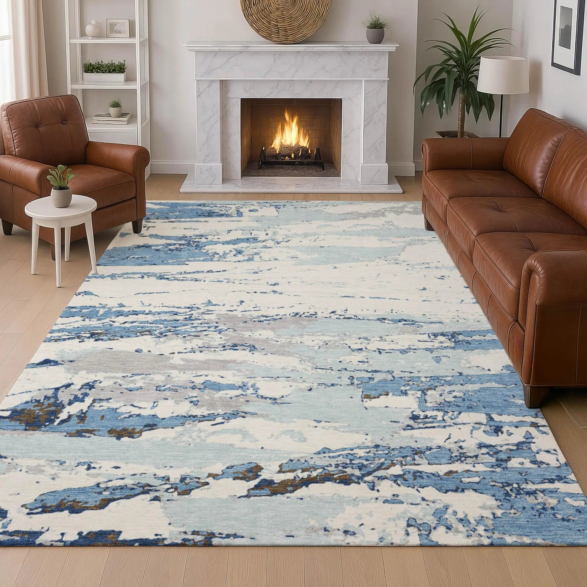 8' X 10' Sky Blue And Blue Abstract Washable Indoor Outdoor Area Rug Homeroots Outdoor