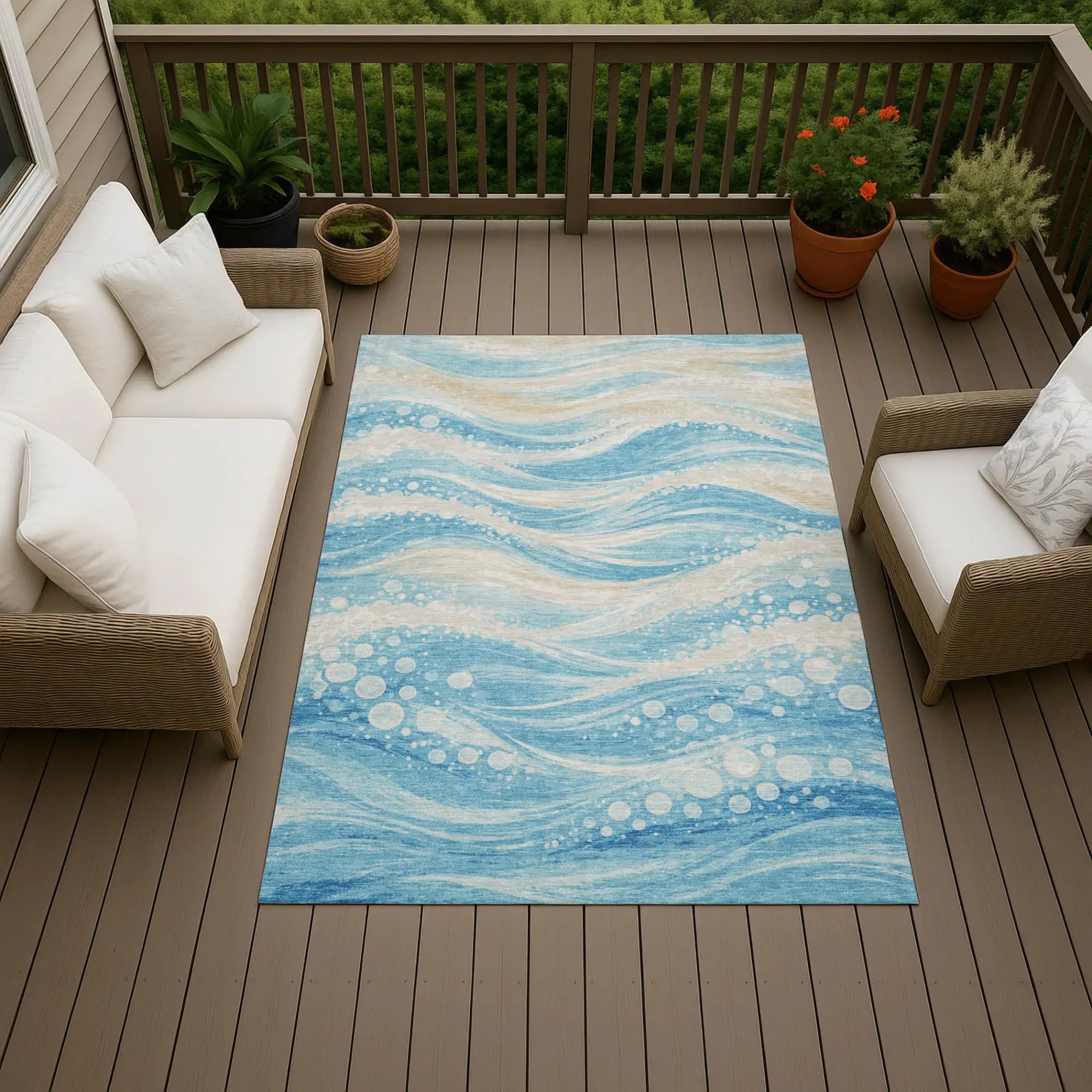8' X 10' Sky Blue And Blue Abstract Washable Indoor Outdoor Area Rug Homeroots Outdoor