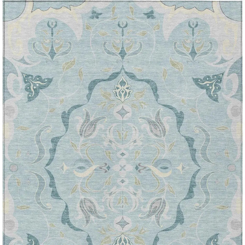 8' X 10' Sky Blue And Blue Damask Washable Indoor Outdoor Area Rug Homeroots Outdoor