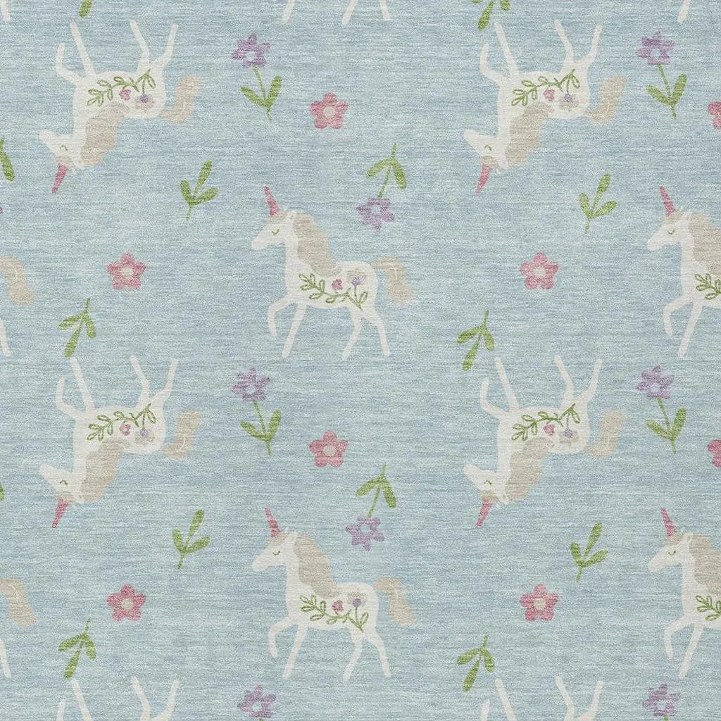 8' X 10' Sky Blue And Blue Floral Washable Indoor Outdoor Area Rug Homeroots Outdoor