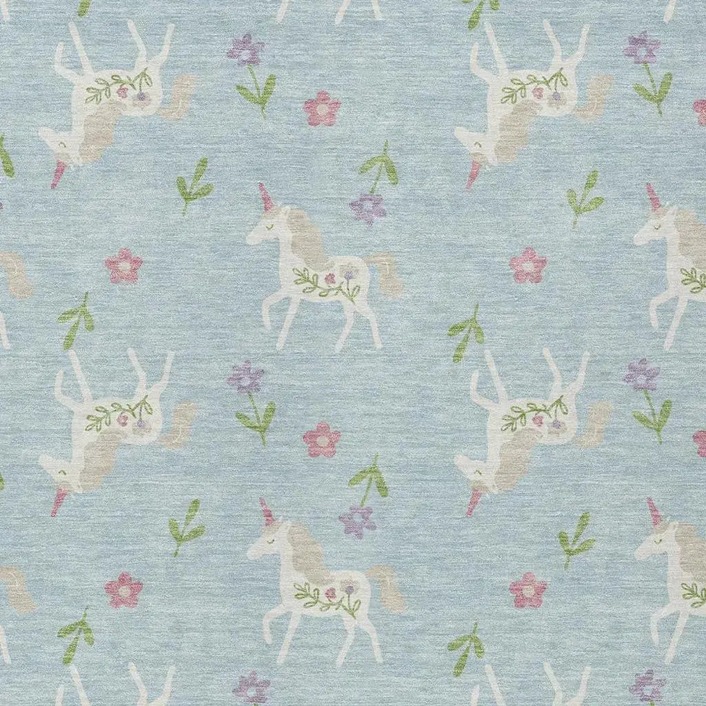 8' X 10' Sky Blue And Blue Floral Washable Indoor Outdoor Area Rug Homeroots Outdoor