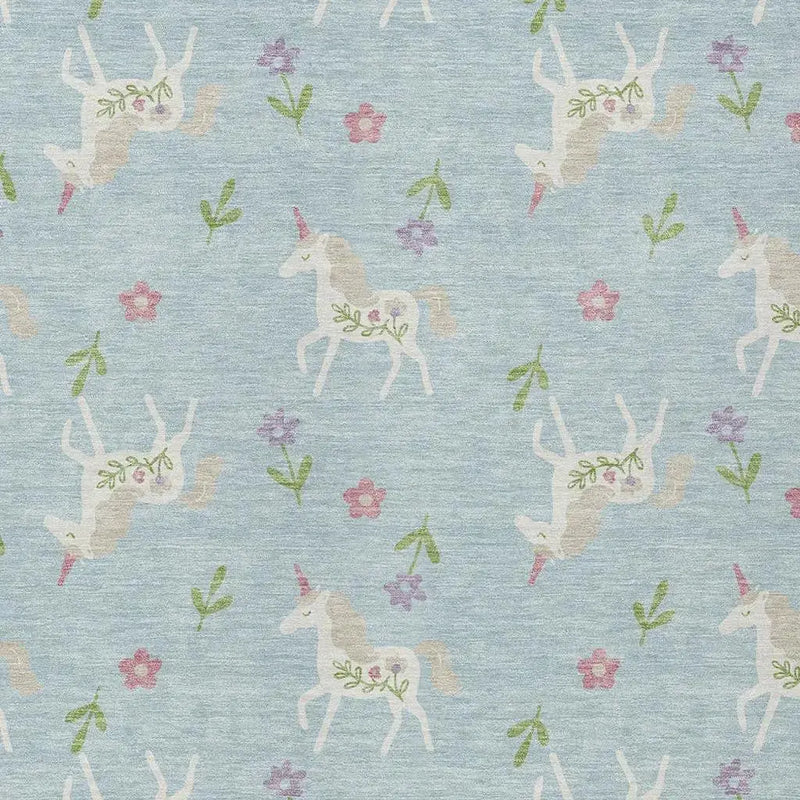 8' X 10' Sky Blue And Blue Floral Washable Indoor Outdoor Area Rug Homeroots Outdoor
