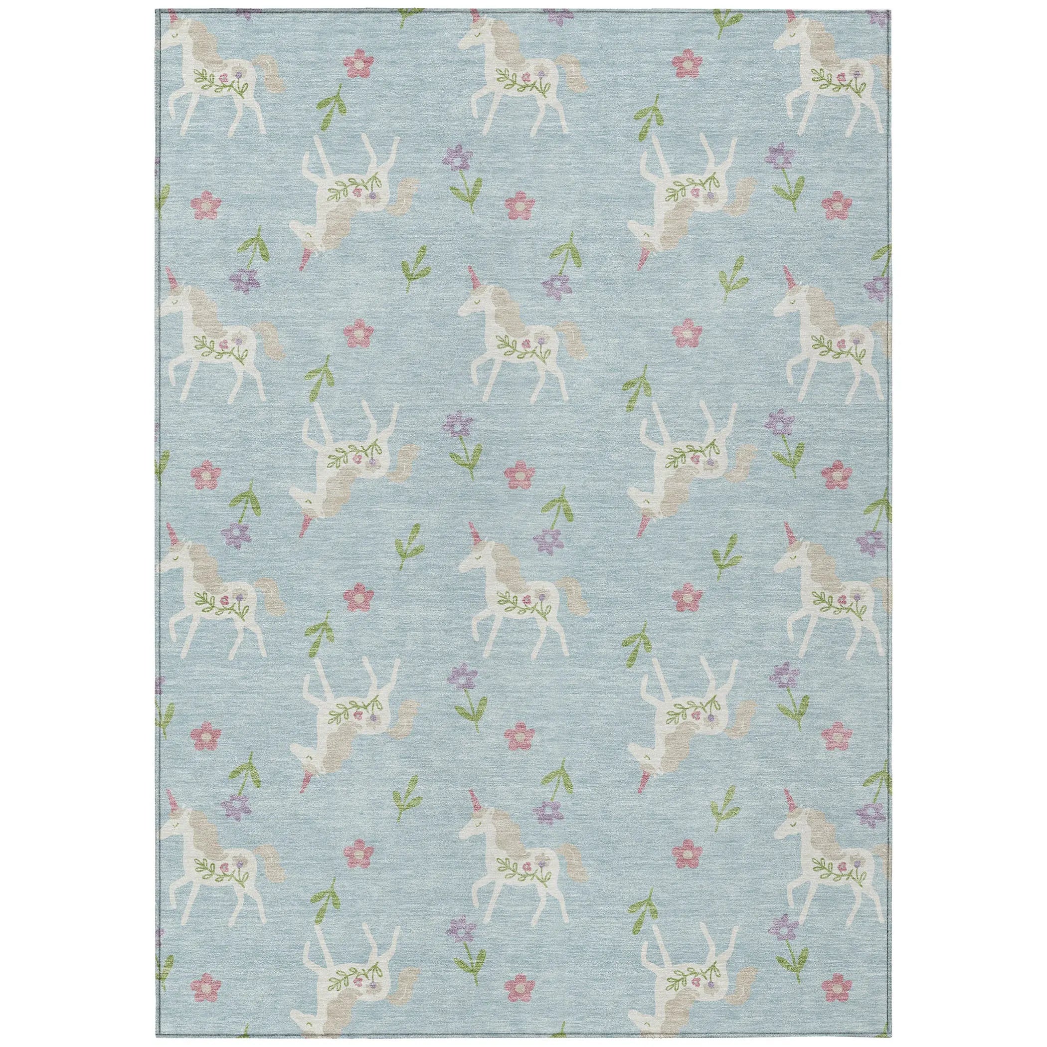 8' X 10' Sky Blue And Blue Floral Washable Indoor Outdoor Area Rug Homeroots Outdoor