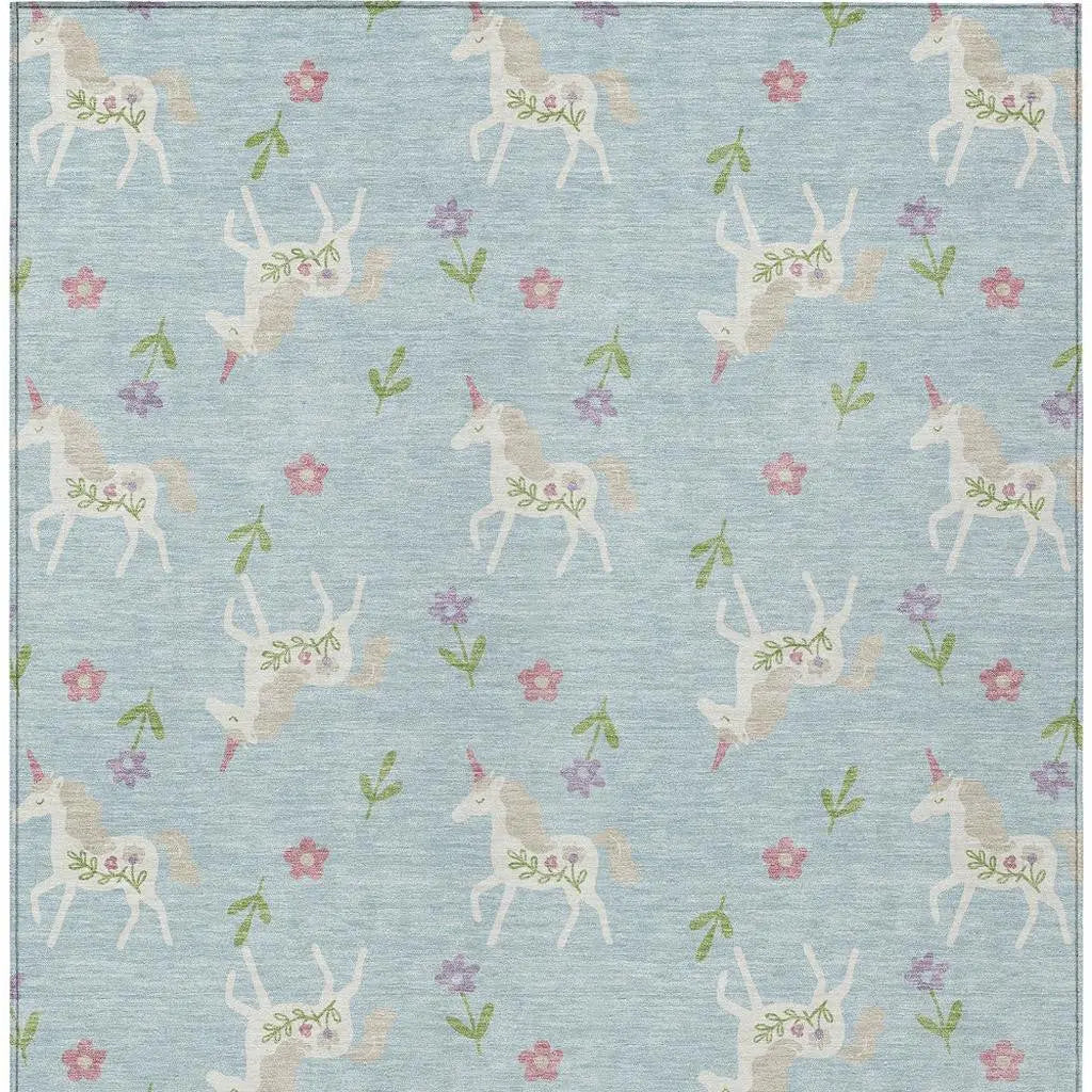 8' X 10' Sky Blue And Blue Floral Washable Indoor Outdoor Area Rug Homeroots Outdoor