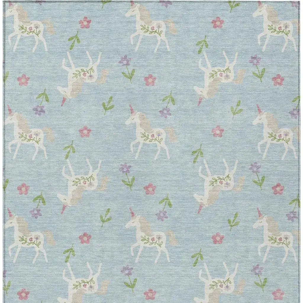 8' X 10' Sky Blue And Blue Floral Washable Indoor Outdoor Area Rug Homeroots Outdoor