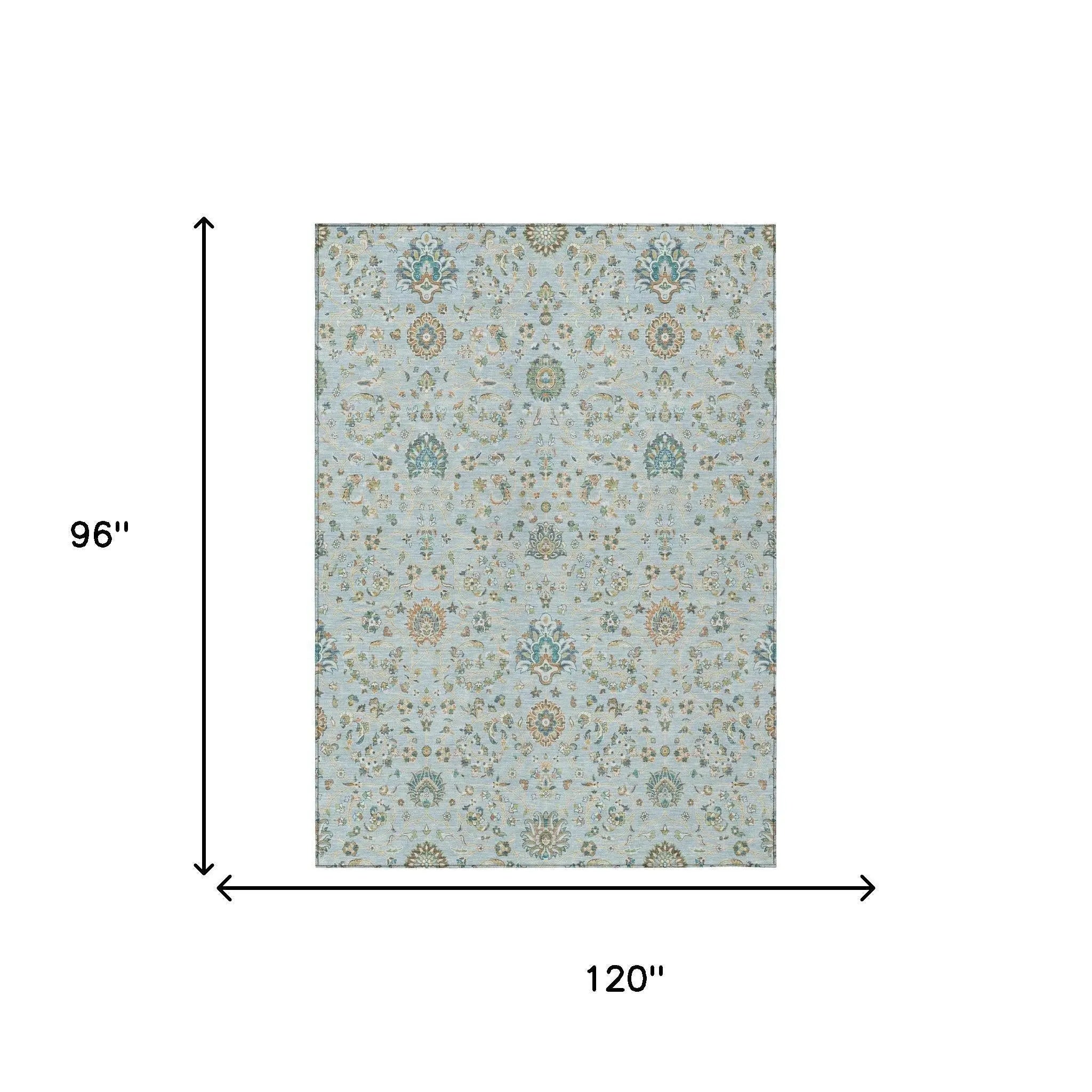 8' X 10' Sky Blue And Blue Floral Washable Indoor Outdoor Area Rug Homeroots Outdoor