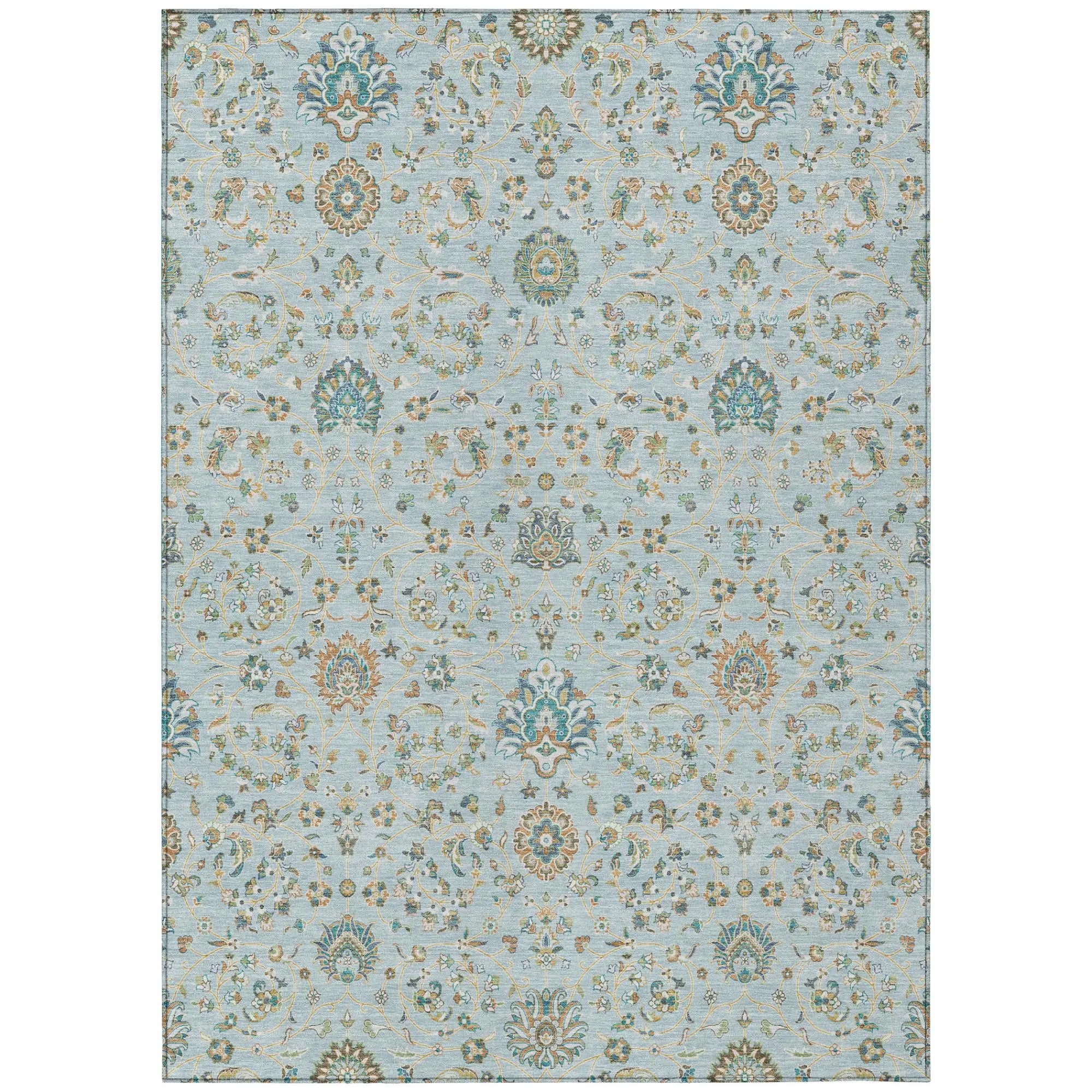 8' X 10' Sky Blue And Blue Floral Washable Indoor Outdoor Area Rug Homeroots Outdoor