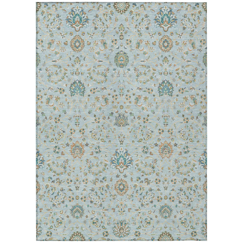 8' X 10' Sky Blue And Blue Floral Washable Indoor Outdoor Area Rug Homeroots Outdoor