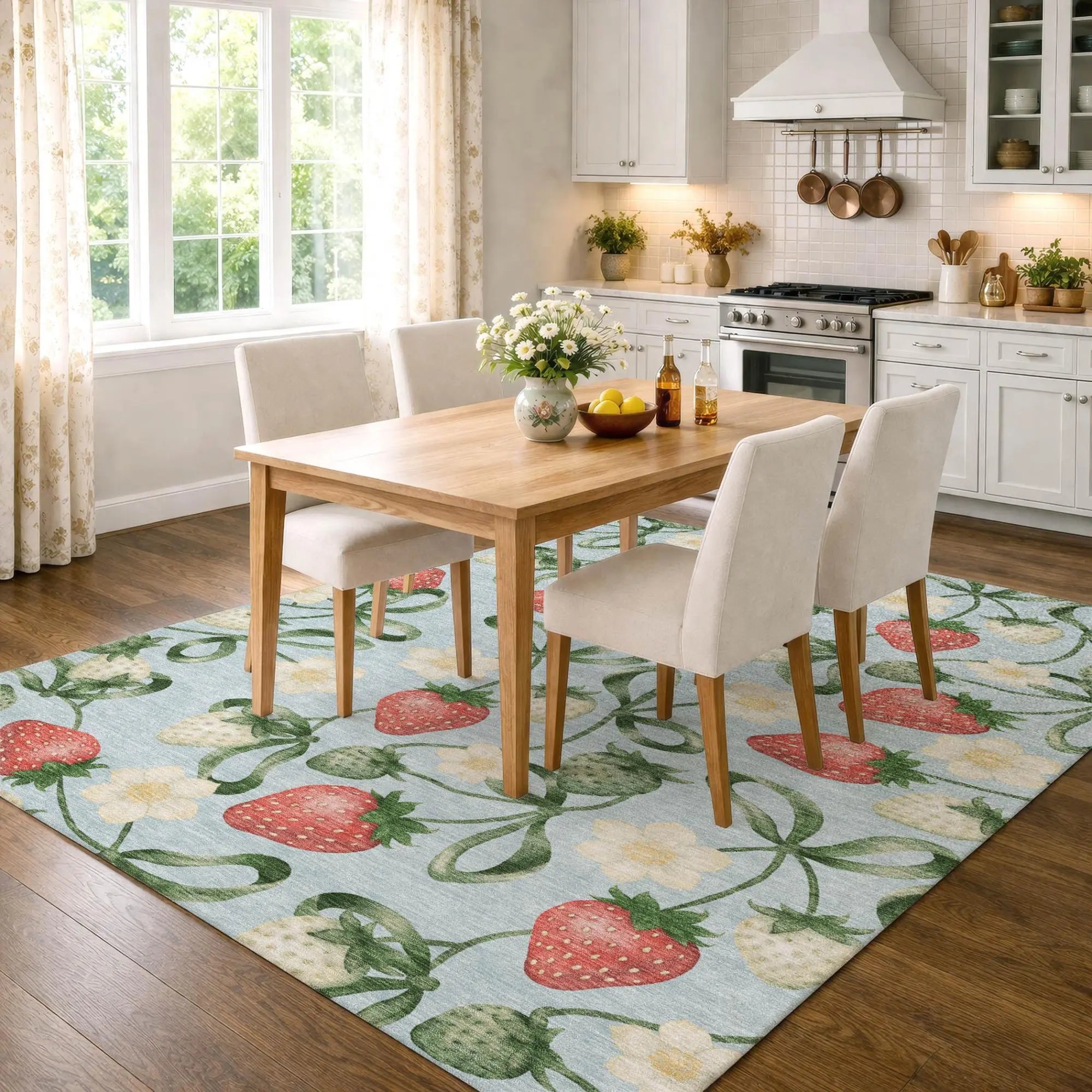 8' X 10' Sky Blue And Blue Floral Washable Indoor Outdoor Area Rug Homeroots Outdoor