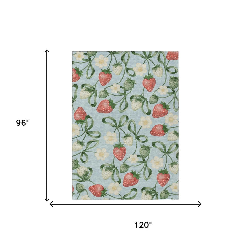 8' X 10' Sky Blue And Blue Floral Washable Indoor Outdoor Area Rug Homeroots Outdoor