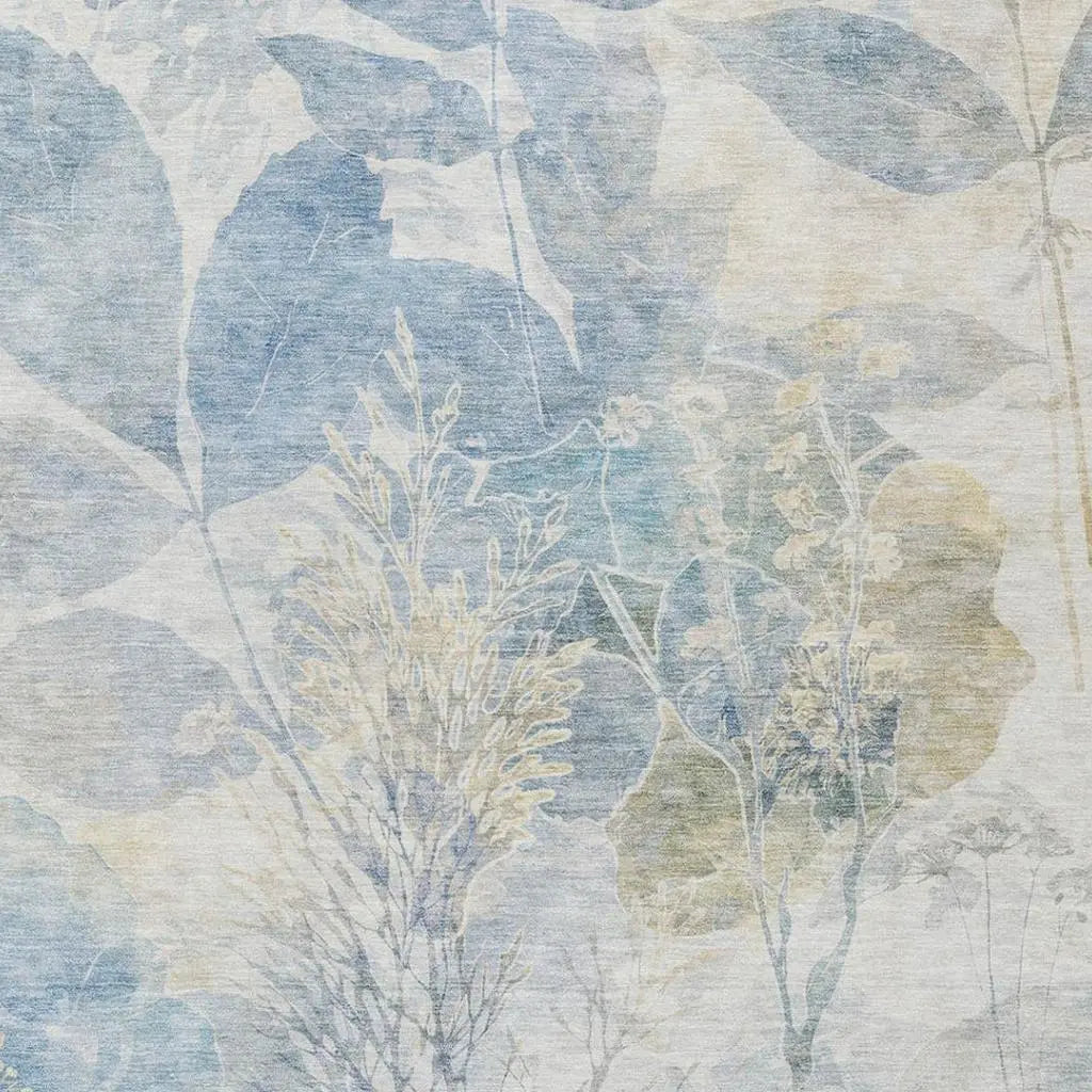 8' X 10' Sky Blue And Blue Floral Washable Indoor Outdoor Area Rug Homeroots Outdoor