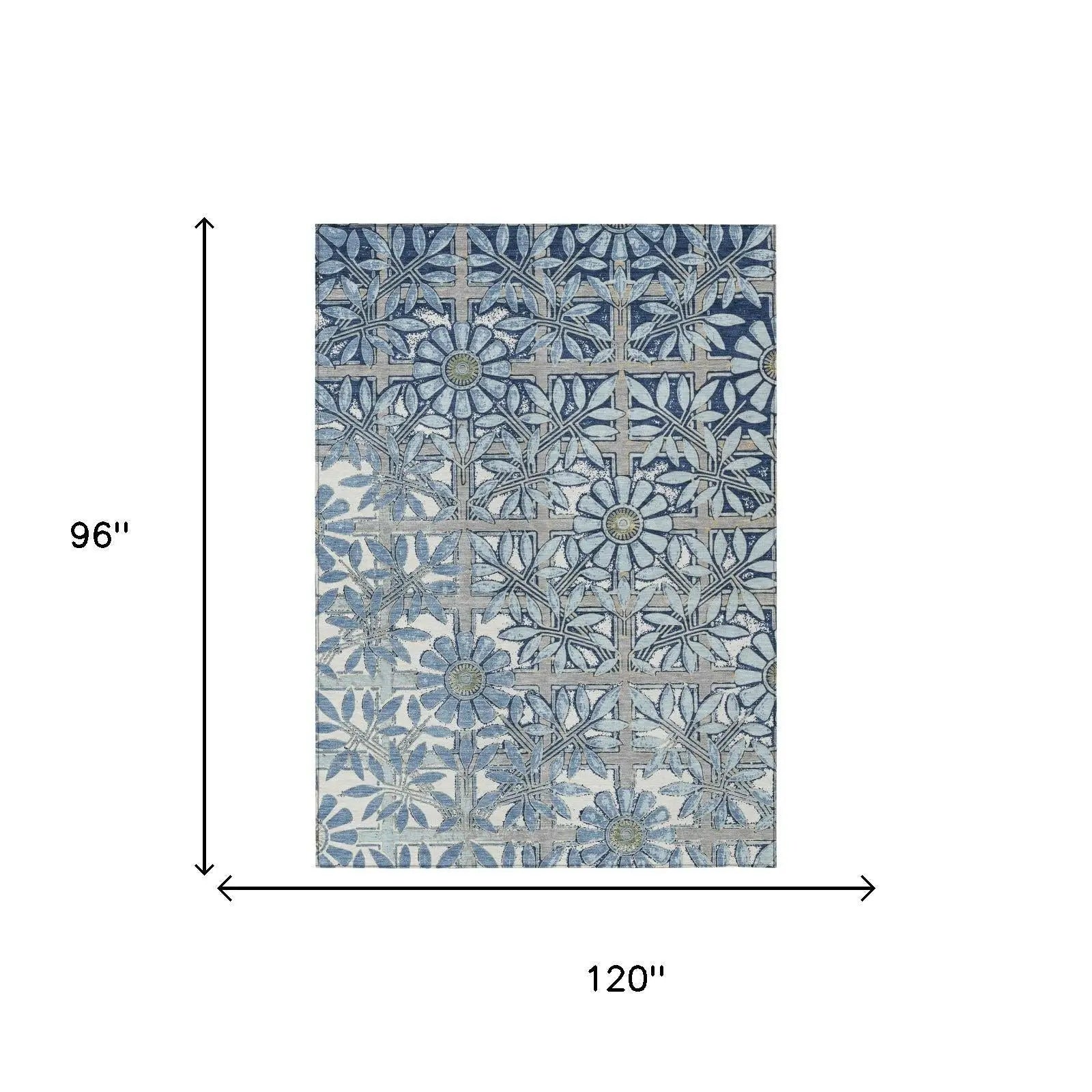 8' X 10' Sky Blue And Blue Floral Washable Indoor Outdoor Area Rug Homeroots Outdoor