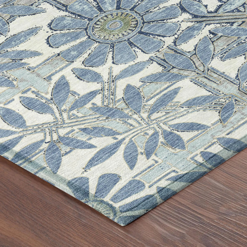 8' X 10' Sky Blue And Blue Floral Washable Indoor Outdoor Area Rug Homeroots Outdoor