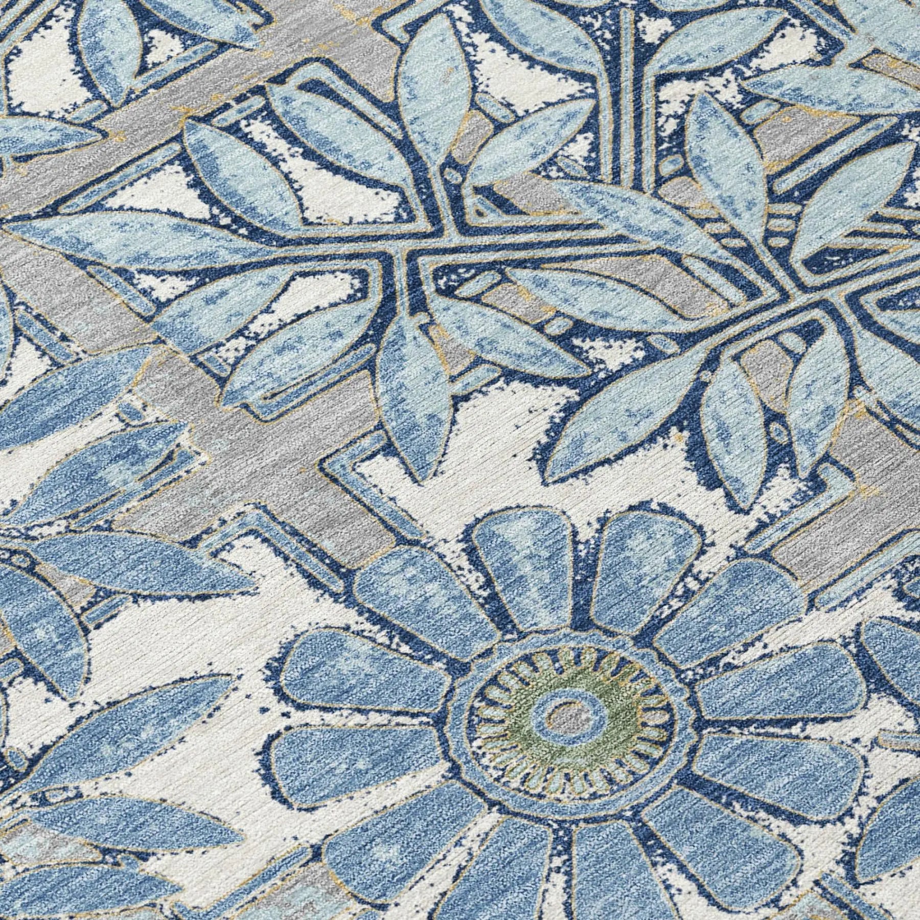 8' X 10' Sky Blue And Blue Floral Washable Indoor Outdoor Area Rug Homeroots Outdoor
