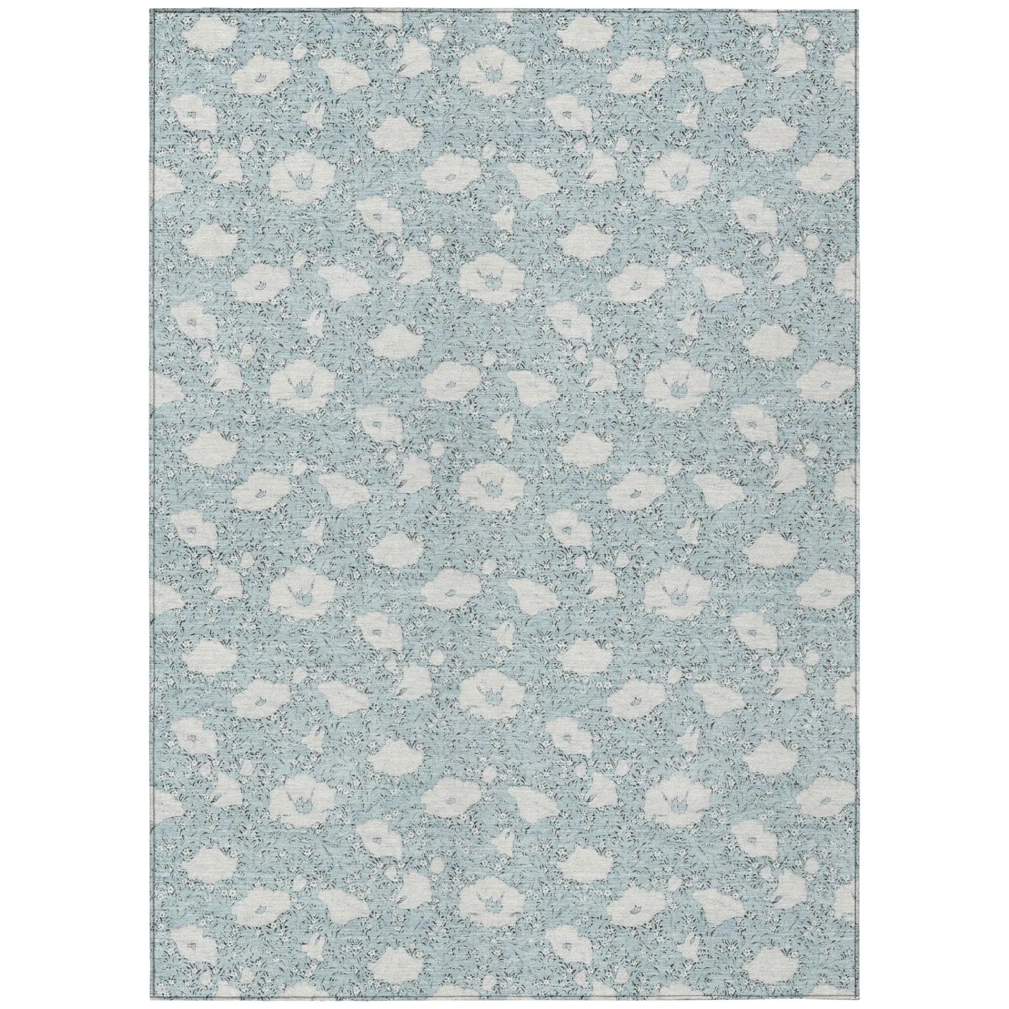 8' X 10' Sky Blue And Blue Floral Washable Indoor Outdoor Area Rug Homeroots Outdoor