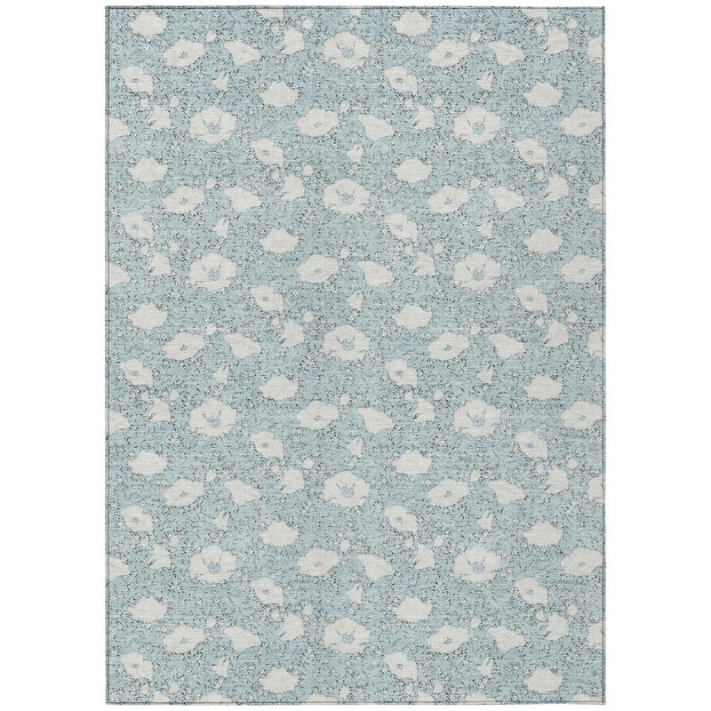 8' X 10' Sky Blue And Blue Floral Washable Indoor Outdoor Area Rug Homeroots Outdoor