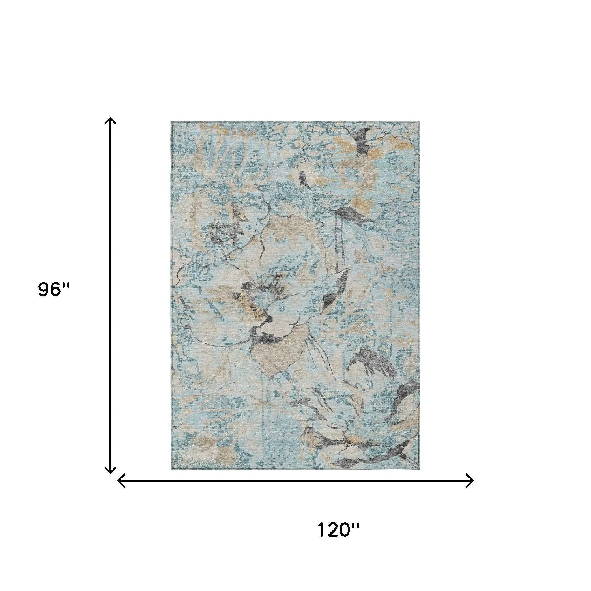 8' X 10' Sky Blue And Blue Floral Washable Indoor Outdoor Area Rug Homeroots Outdoor