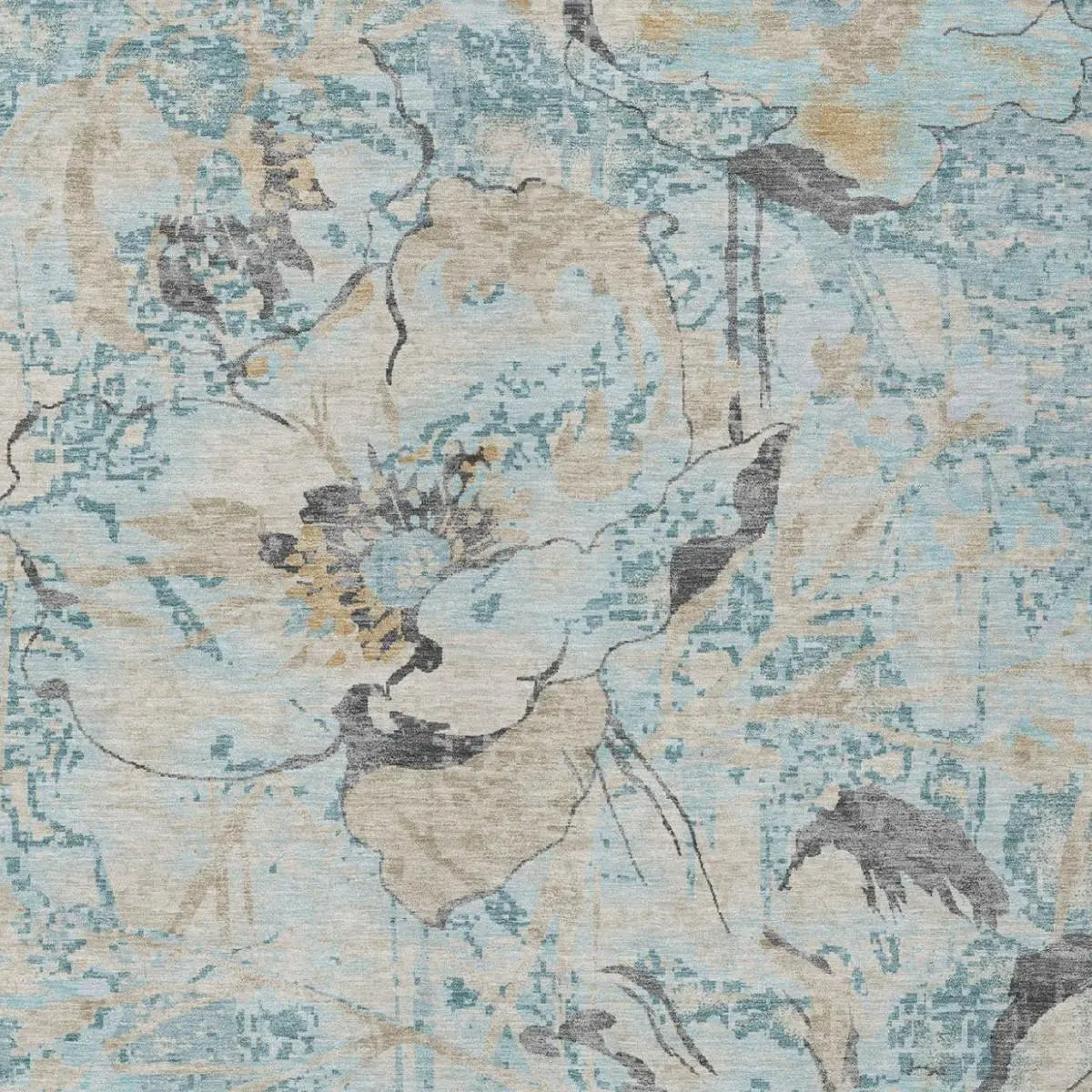8' X 10' Sky Blue And Blue Floral Washable Indoor Outdoor Area Rug Homeroots Outdoor
