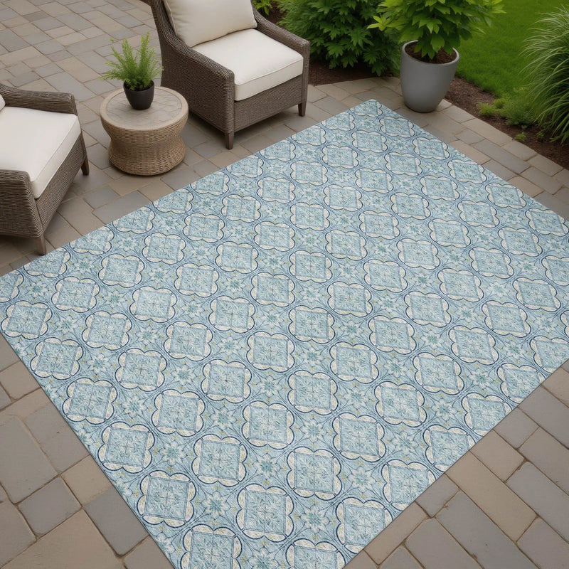 8' X 10' Sky Blue And Blue Geometric Washable Indoor Outdoor Area Rug Homeroots Outdoor