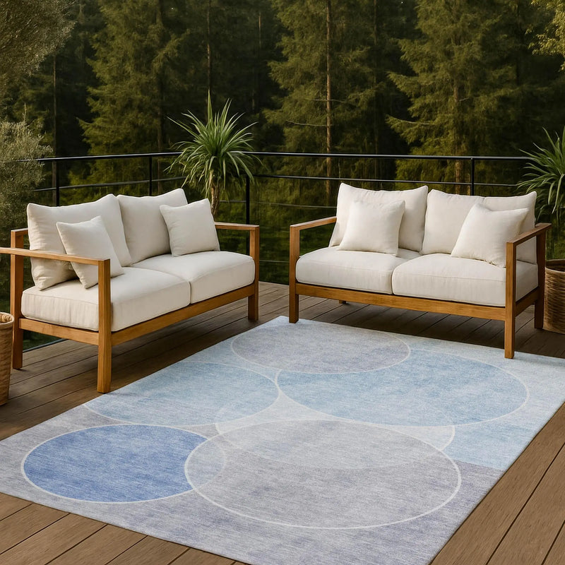 8' X 10' Sky Blue And Blue Geometric Washable Indoor Outdoor Area Rug Homeroots Outdoor