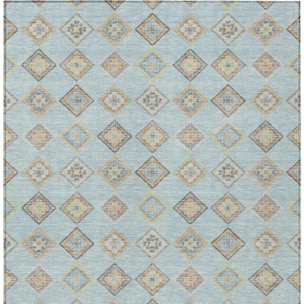 8' X 10' Sky Blue And Blue Geometric Washable Indoor Outdoor Area Rug Homeroots Outdoor