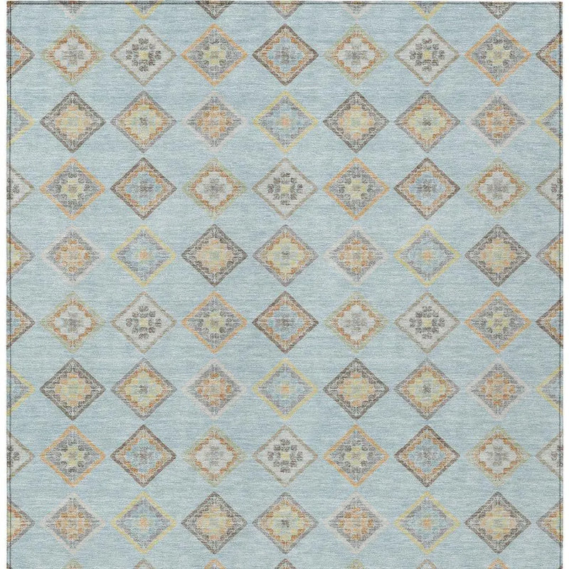 8' X 10' Sky Blue And Blue Geometric Washable Indoor Outdoor Area Rug Homeroots Outdoor