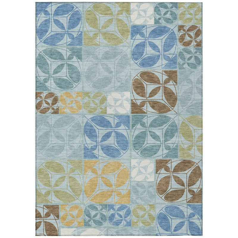 8' X 10' Sky Blue And Blue Geometric Washable Indoor Outdoor Area Rug Homeroots Outdoor
