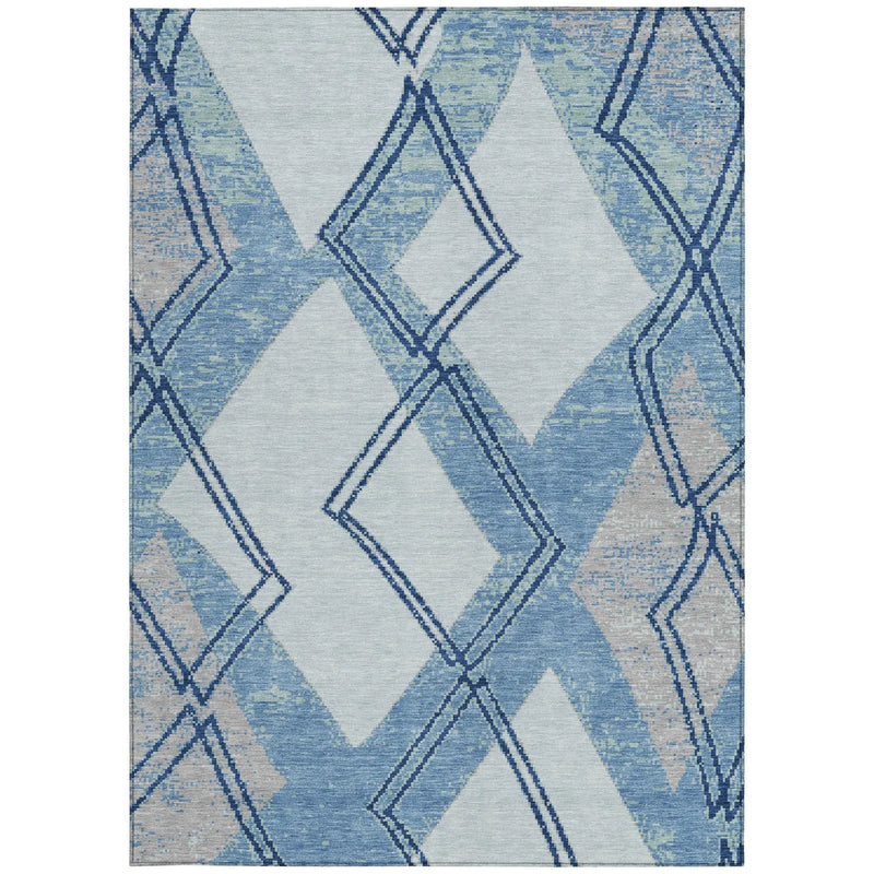 8' X 10' Sky Blue And Blue Geometric Washable Indoor Outdoor Area Rug Homeroots Outdoor