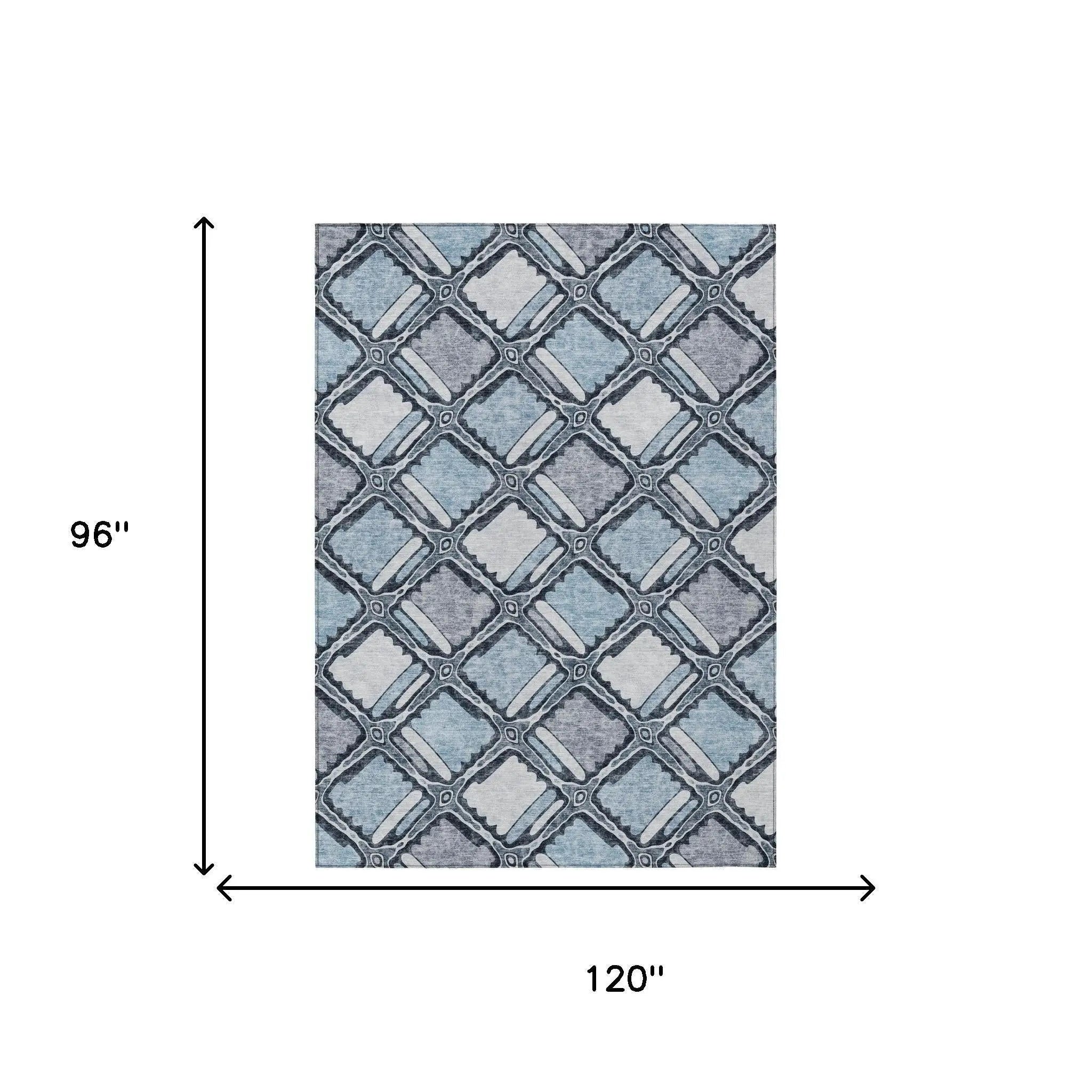 8' X 10' Sky Blue And Blue Geometric Washable Indoor Outdoor Area Rug Homeroots Outdoor
