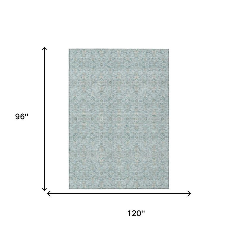 8' X 10' Sky Blue And Blue Oriental Washable Indoor Outdoor Area Rug Homeroots Outdoor