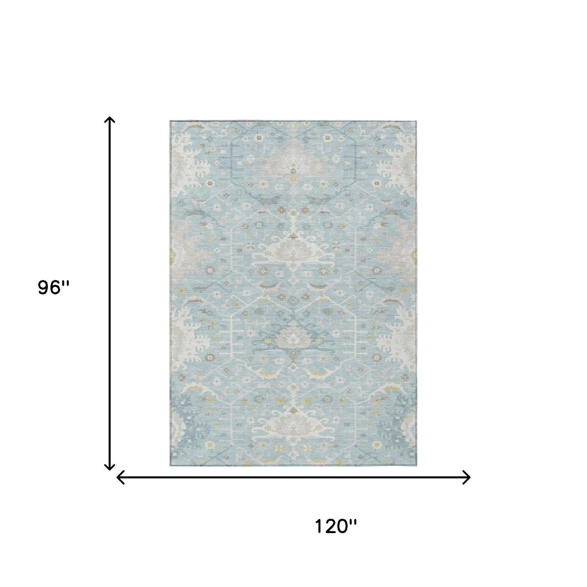 8' X 10' Sky Blue And Blue Oriental Washable Indoor Outdoor Area Rug Homeroots Outdoor