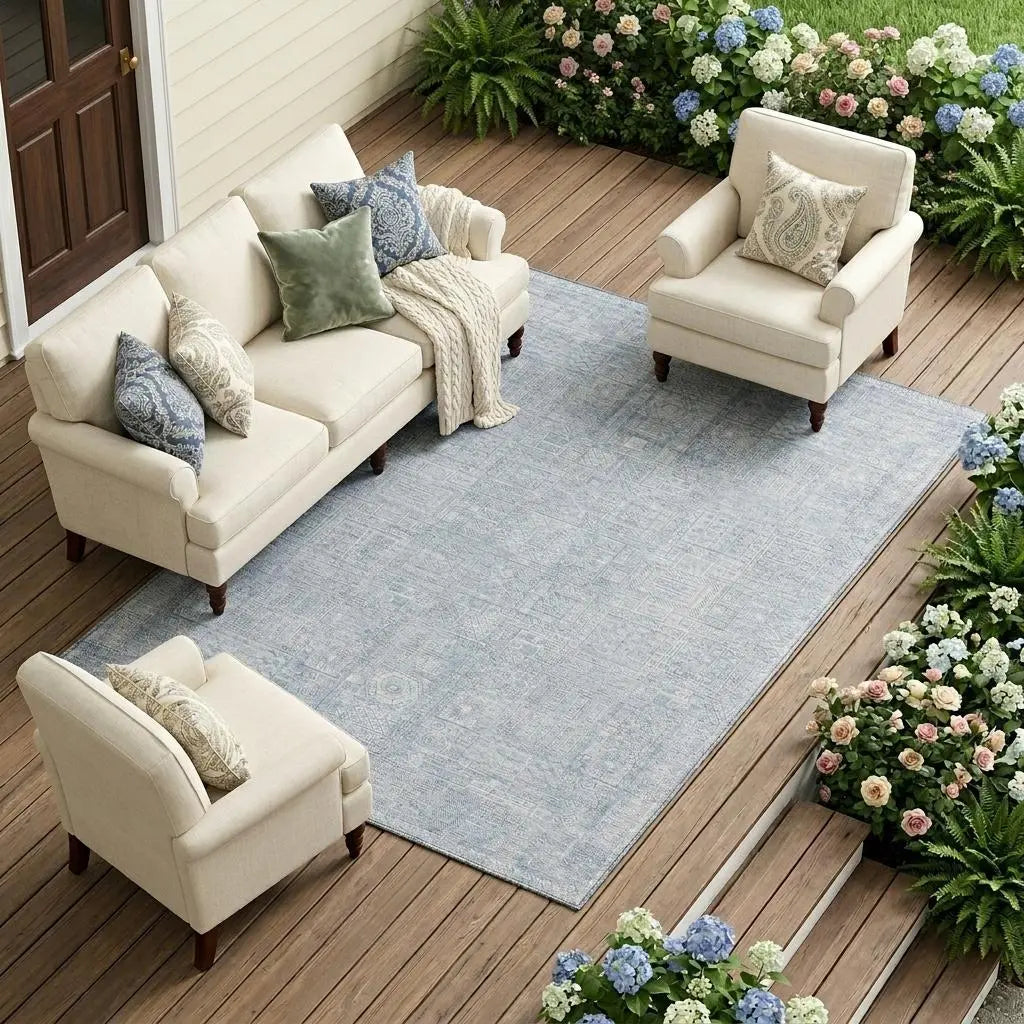 8' X 10' Sky Blue And Blue Oriental Washable Indoor Outdoor Area Rug Homeroots Outdoor