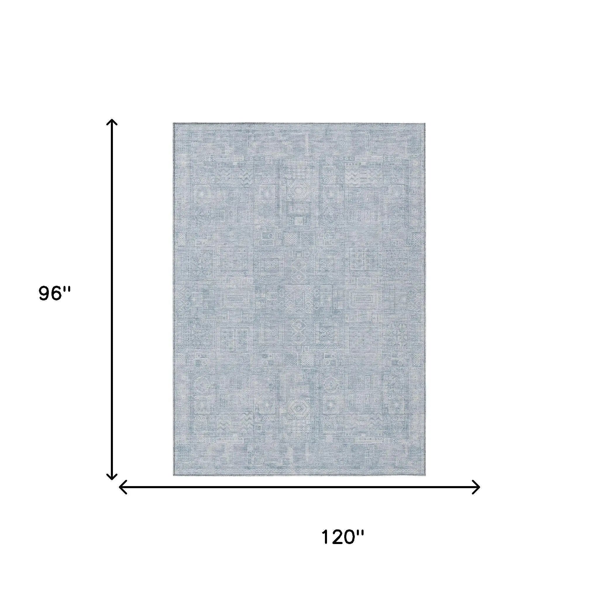 8' X 10' Sky Blue And Blue Oriental Washable Indoor Outdoor Area Rug Homeroots Outdoor