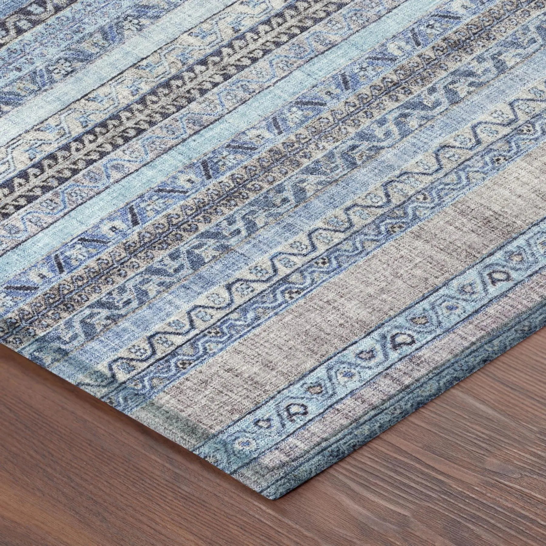 8' X 10' Sky Blue And Blue Striped Washable Indoor Outdoor Area Rug Homeroots Outdoor