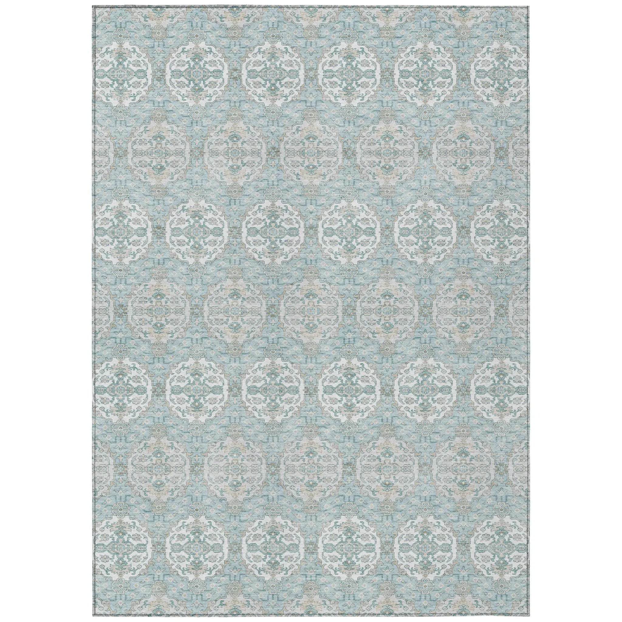 8' X 10' Sky Blue And Blue Striped Washable Indoor Outdoor Area Rug Homeroots Outdoor