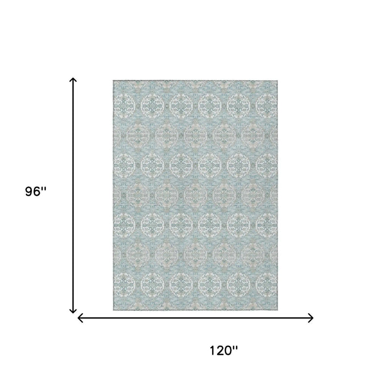 8' X 10' Sky Blue And Blue Striped Washable Indoor Outdoor Area Rug Homeroots Outdoor