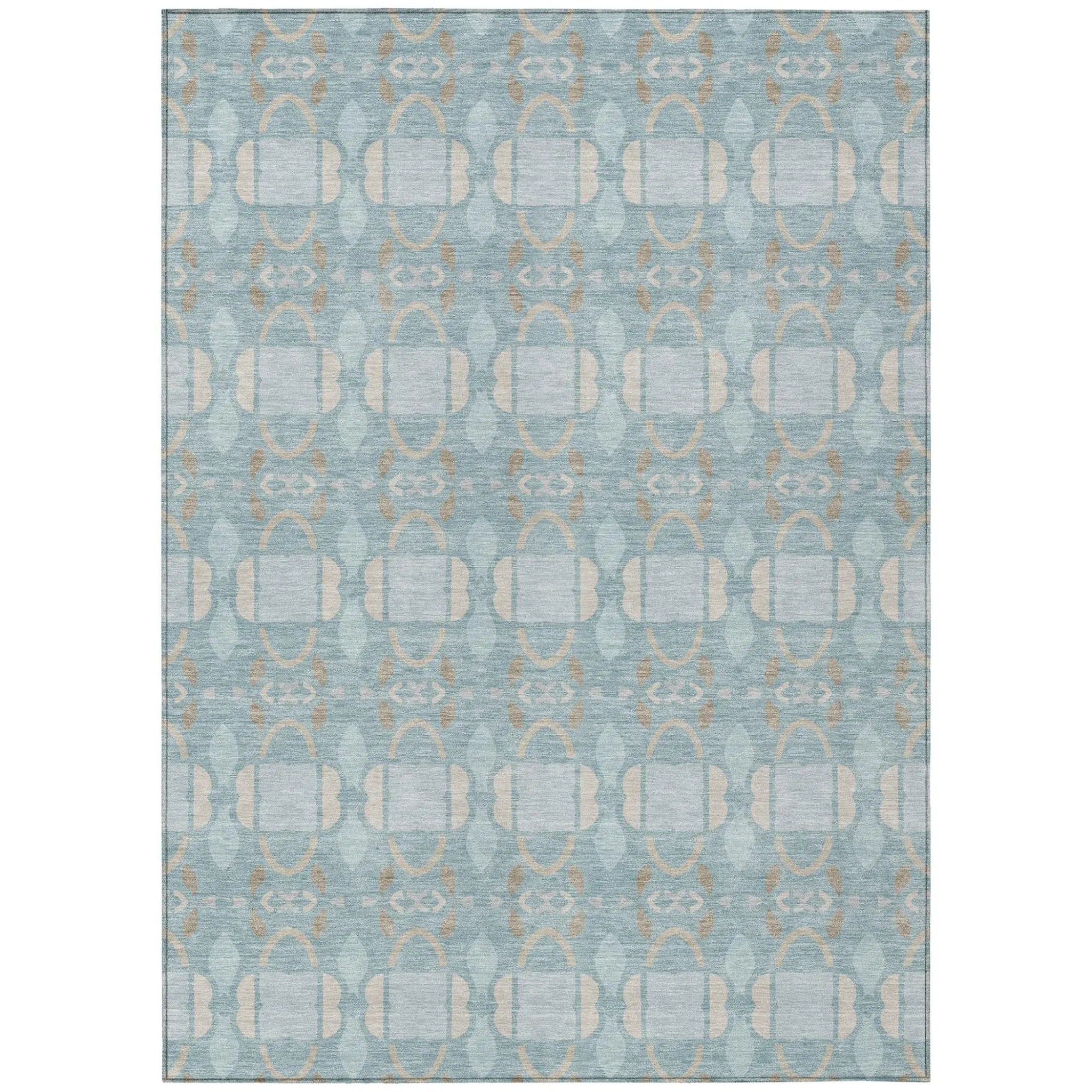 8' X 10' Sky Blue And Blue Striped Washable Indoor Outdoor Area Rug Homeroots Outdoor