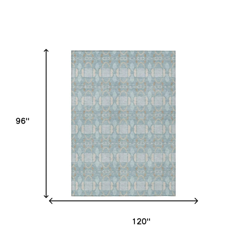 8' X 10' Sky Blue And Blue Striped Washable Indoor Outdoor Area Rug Homeroots Outdoor